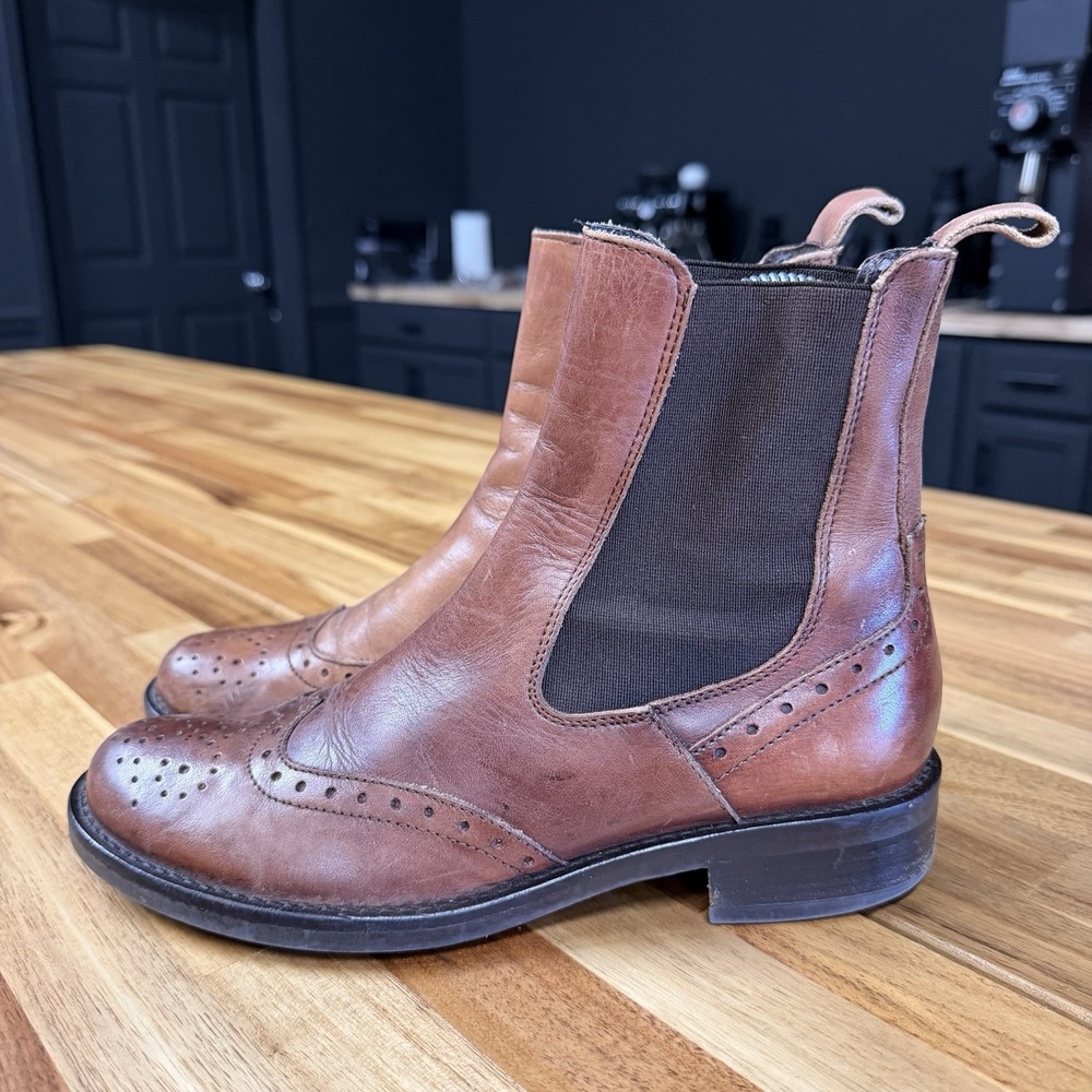 Lavorazione Artigiana Womens Slip On Chelsea Boots Wingtip Brown Leather Sz 36/6